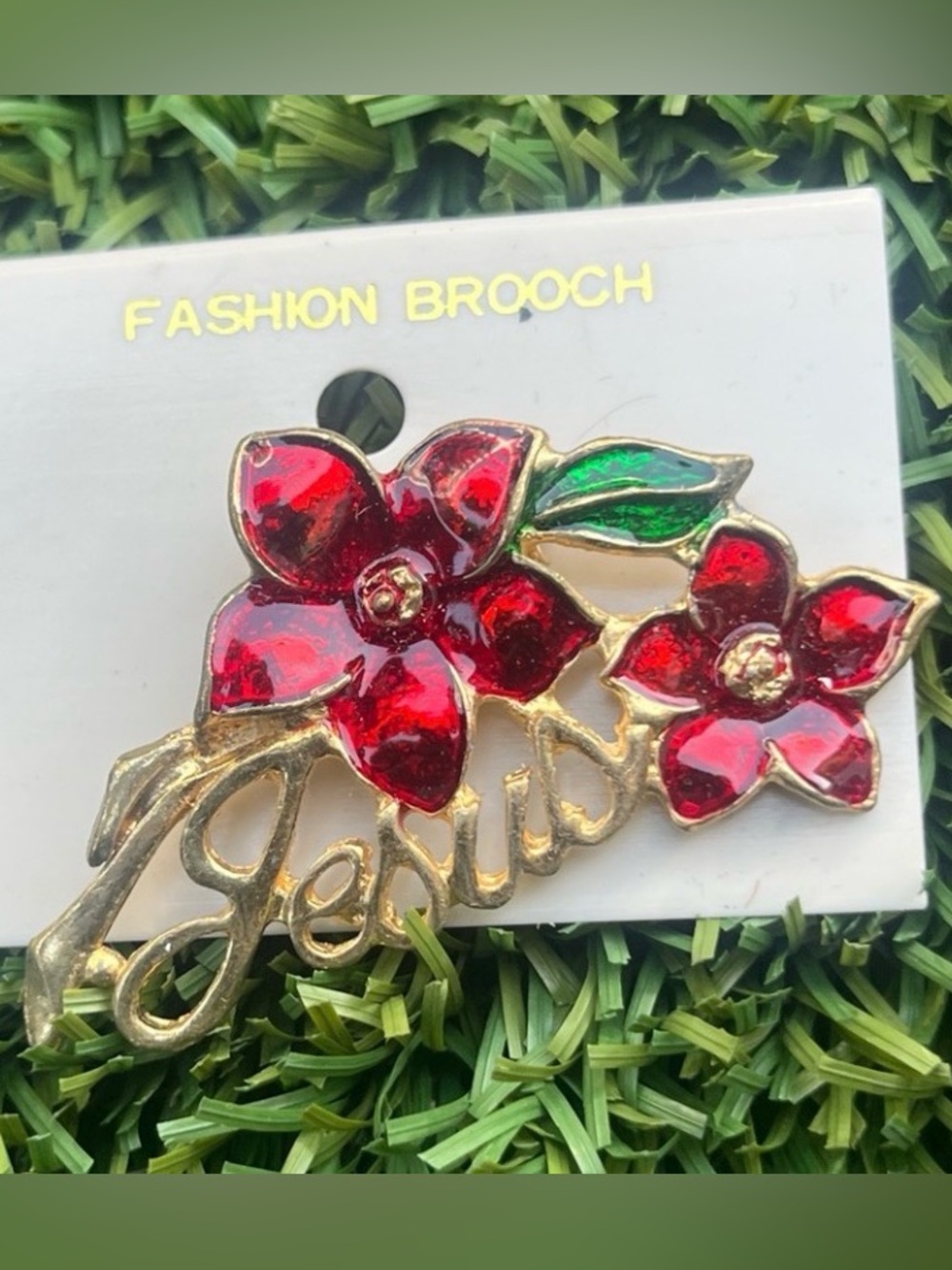 Vintage Fashion Brooch Red Floral Pin by